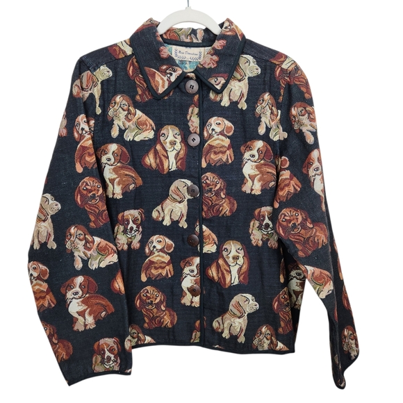 Vintage Jackets & Blazers - New Direction Vintage Cottagecore Black Puppy Dog Blazer Jacket Womens Size XL